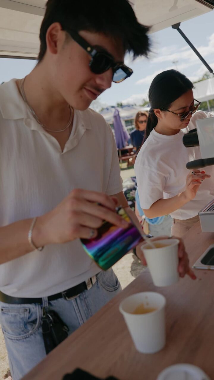 barista pulling a shot on the truck