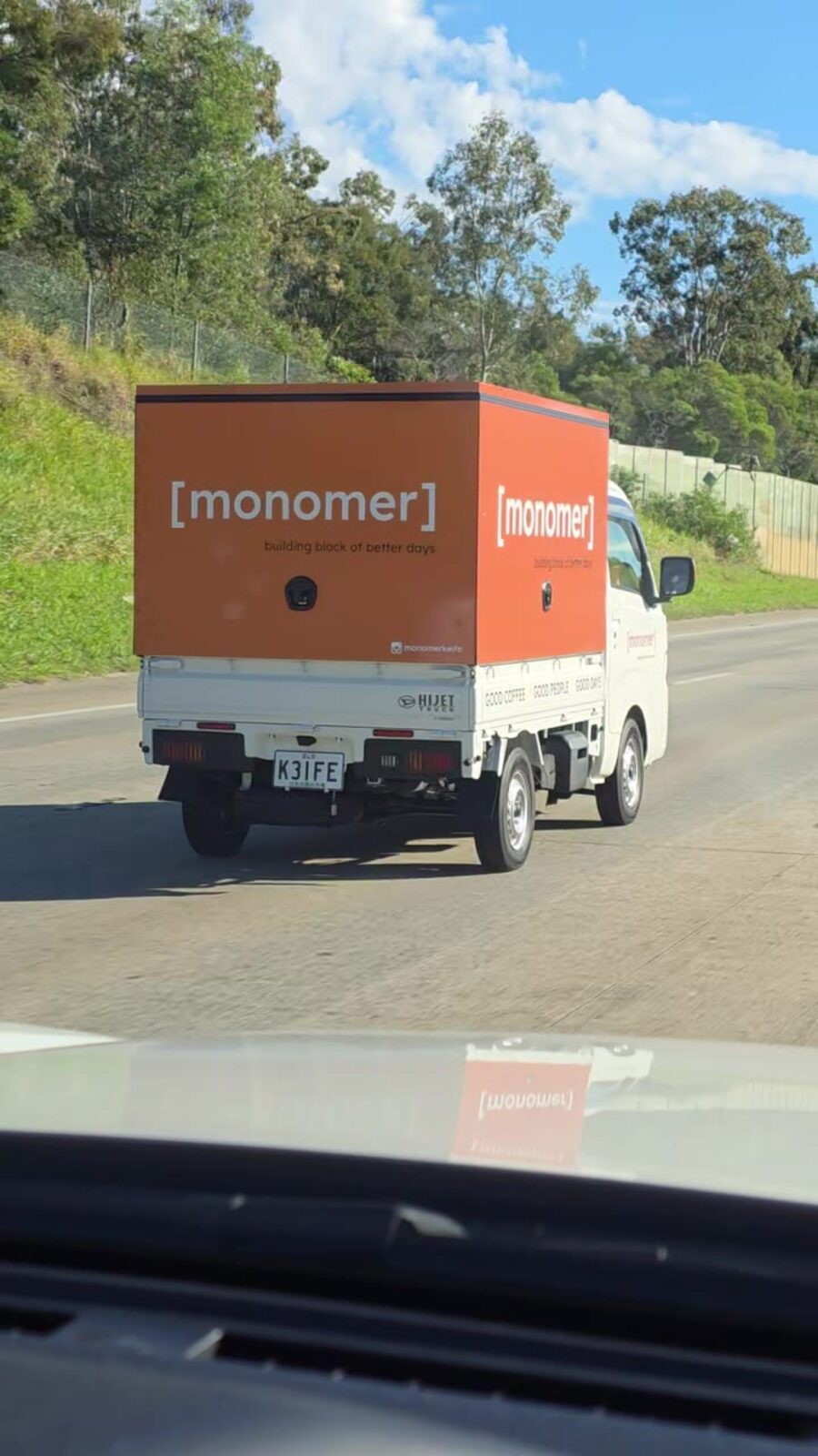 the [monomer] truck out on the road